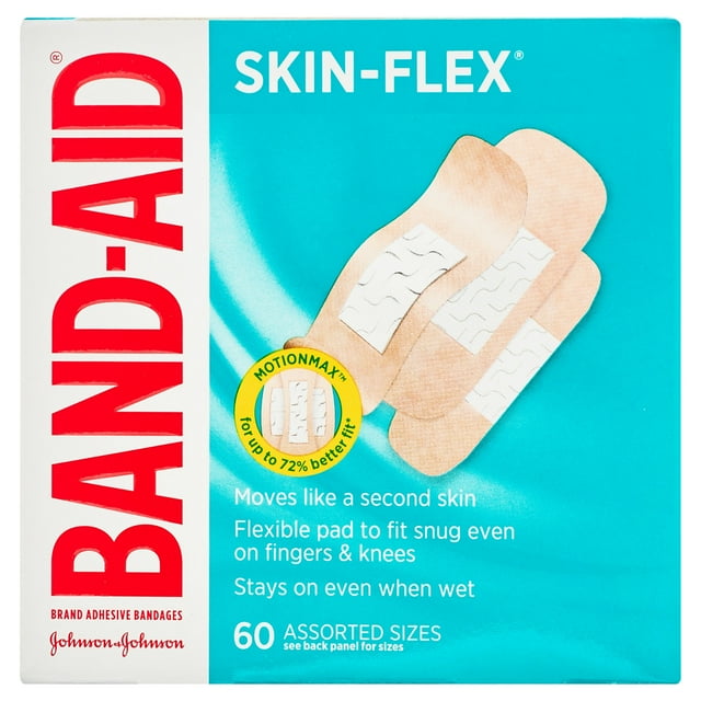 BandAid Brand SkinFlex Adhesive Bandages, Assorted Sizes, 60Ct