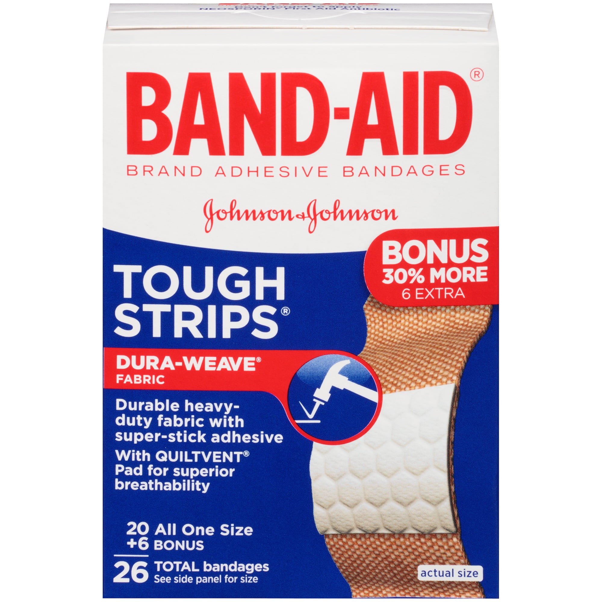BandAid Brand Tough Strips Adhesive Bandage, All One Size, 20+6 ct