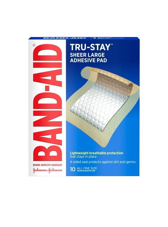 Band-Aid Brand Tru-Stay Adhesive Pads, Large Sterile Bandages, 10 ct