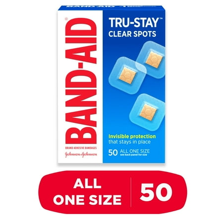 Band-Aid Brand Tru-Stay Clear Spots Square Bandages, One Size, 50 Count