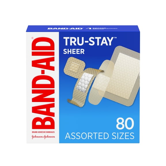 Band-Aid Brand Tru-Stay Sheer Adhesive Bandages, Assorted, 80 Count