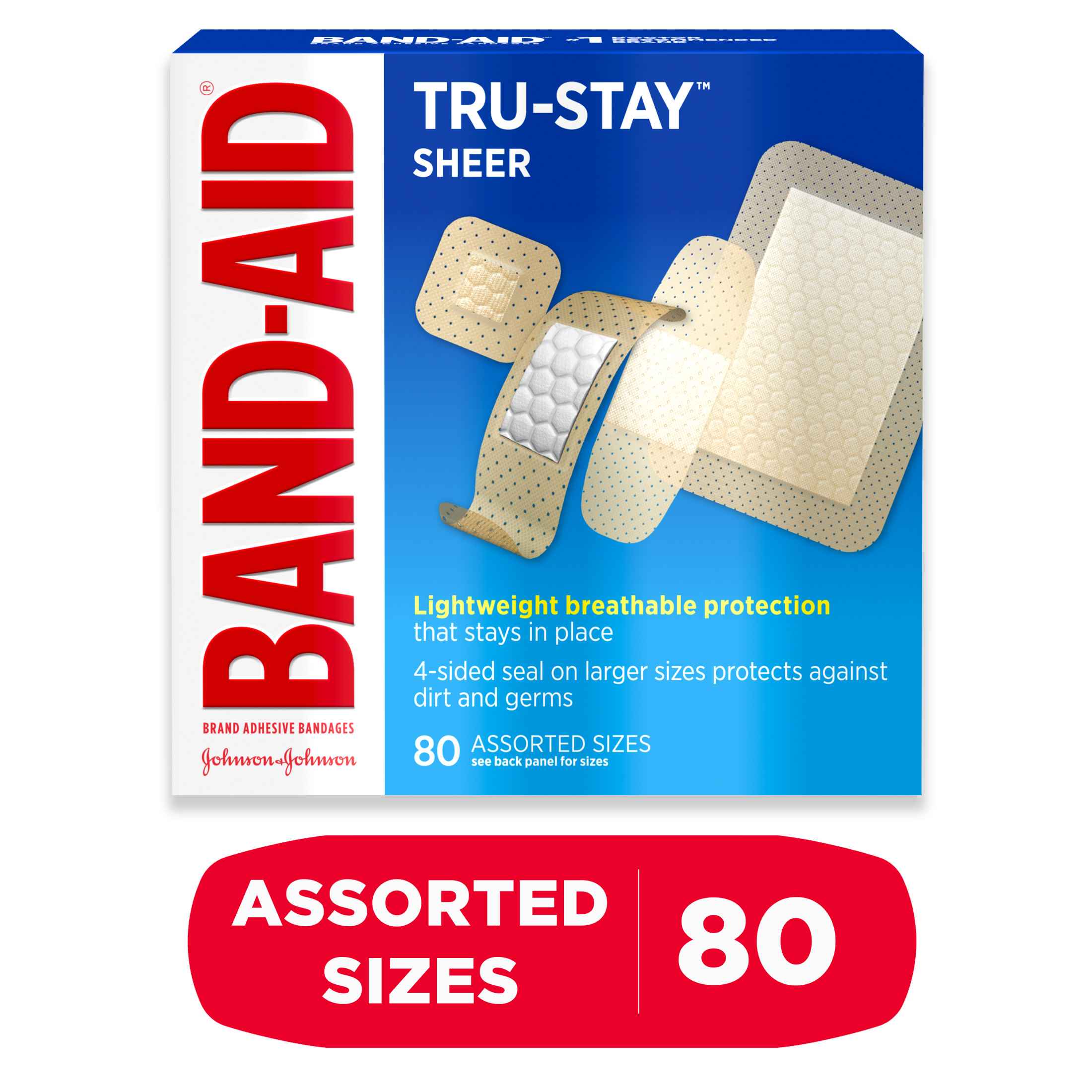 Band-Aid Brand Tru-Stay Sheer Adhesive Bandages, Assorted, 80 Ct - image 1 of 12