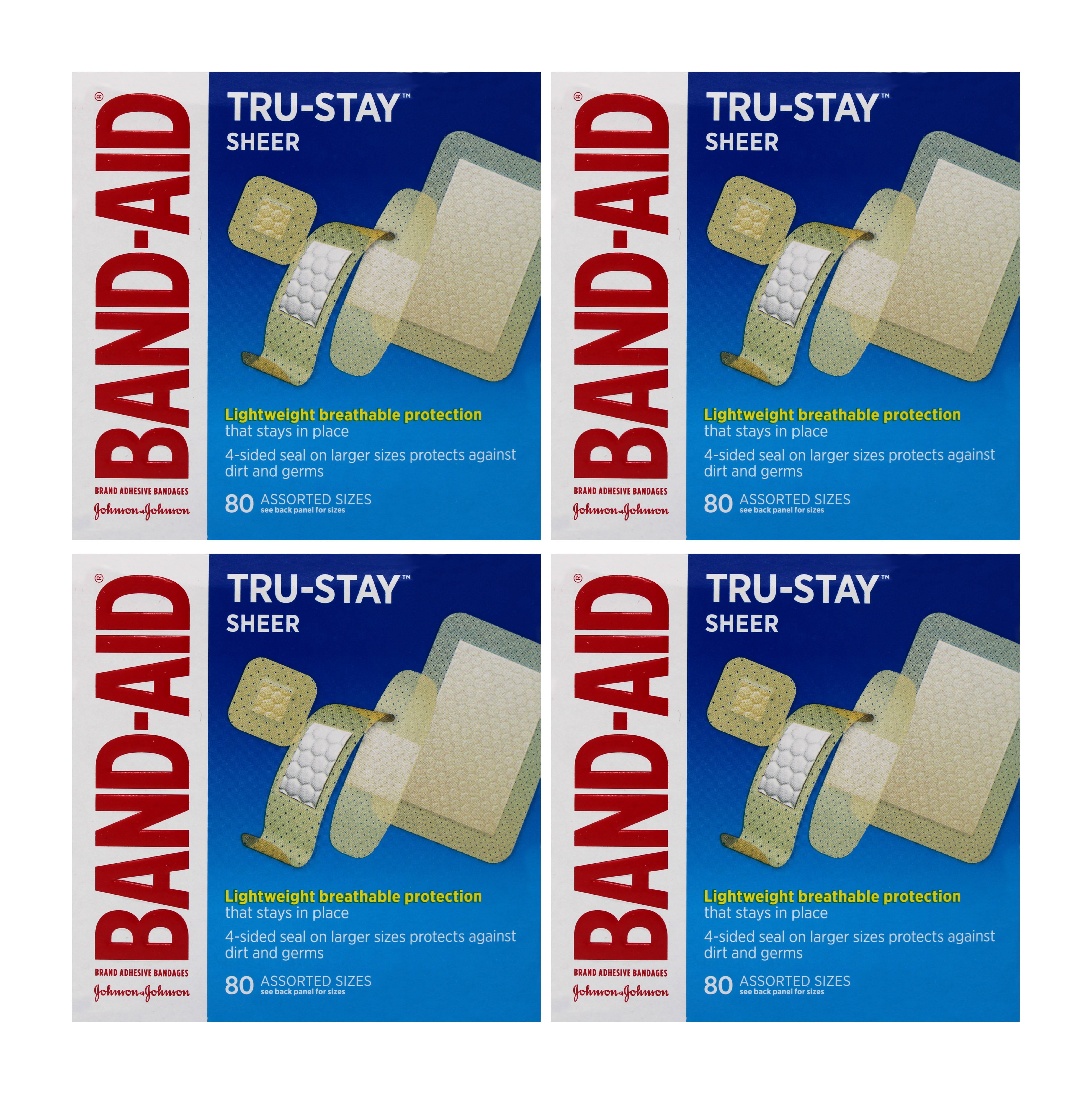 Band-Aid Brand Tru-Stay Sheer Strips Adhesive Bandages, All One Size, 80 ct (Pack of 4)