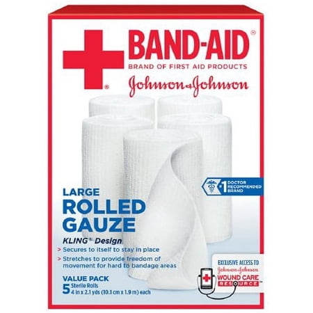 Band Aid First Aid Covers Kling Rolled Gauze, Large 4 Inch X 2.1 Yards - 5 Ea, 6 Pack