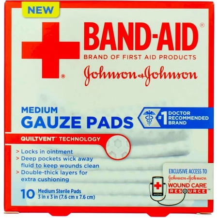 Band Aid First Aid Gauze Pads, Medium, 3 Inch X 3 Inch - 10 Ea, 3 Pack