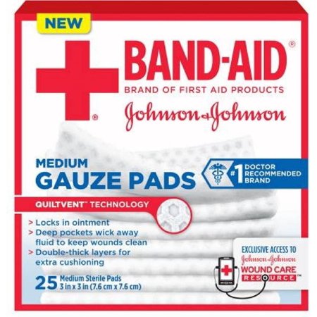 Band Aid First Aid Gauze Pads, Medium, 3 Inch X 3 Inch - 25 Ea