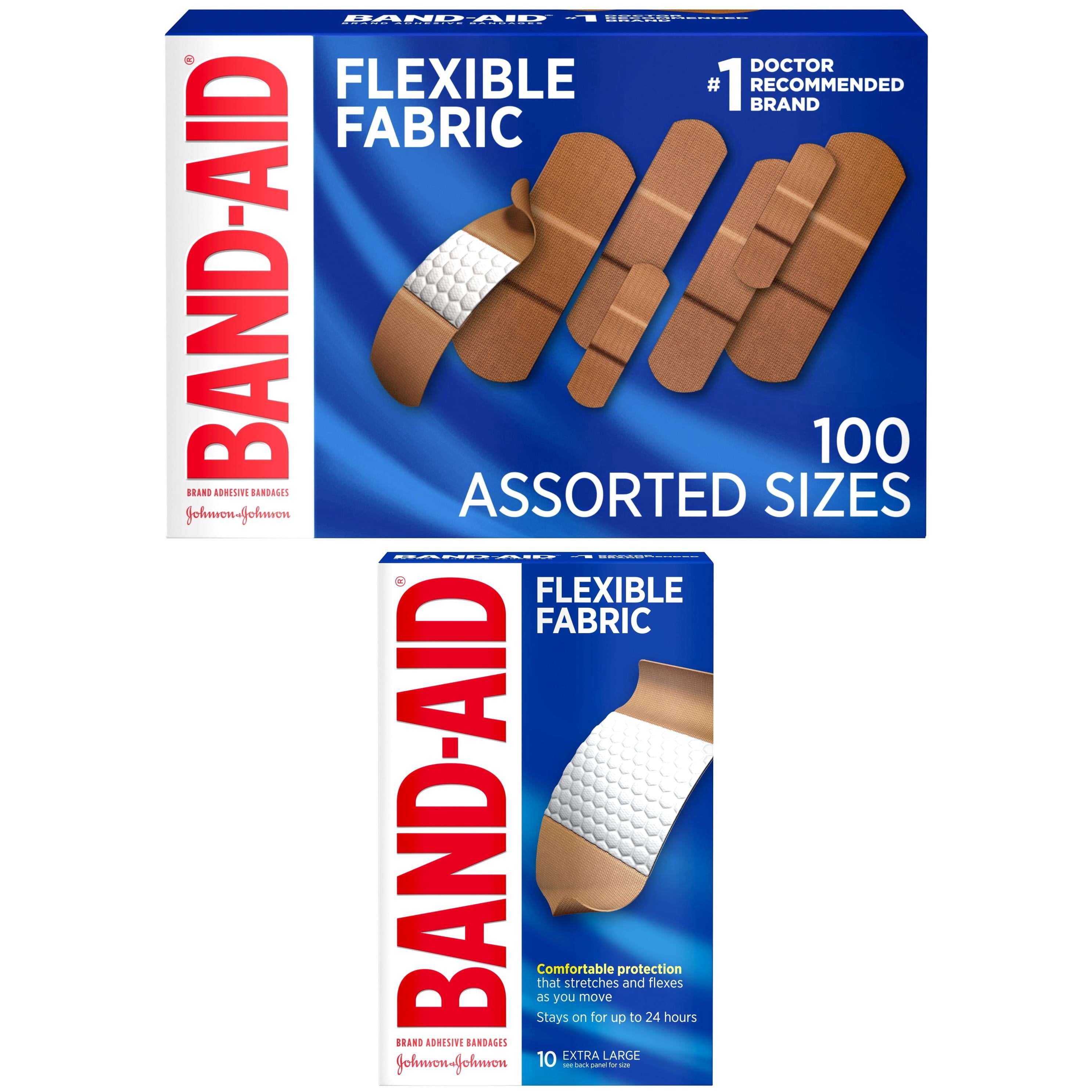 Band-Aid Brand Flexible Fabric Bandages Bundle, Assorted 100ct + Extra Large 10ct