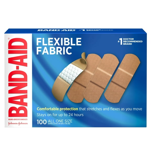 Band-Aid Flexible Fabric Premium Adhesive Bandages, 3/4" x 3", 100/Box