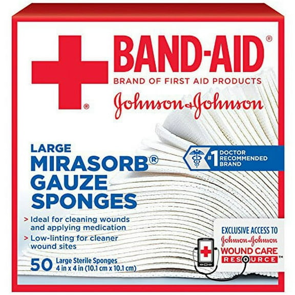 Band Aid Mirasorb Gauze Sponges, Large 4 Inch X 4 Inch - 50 Ea, 6 Pack