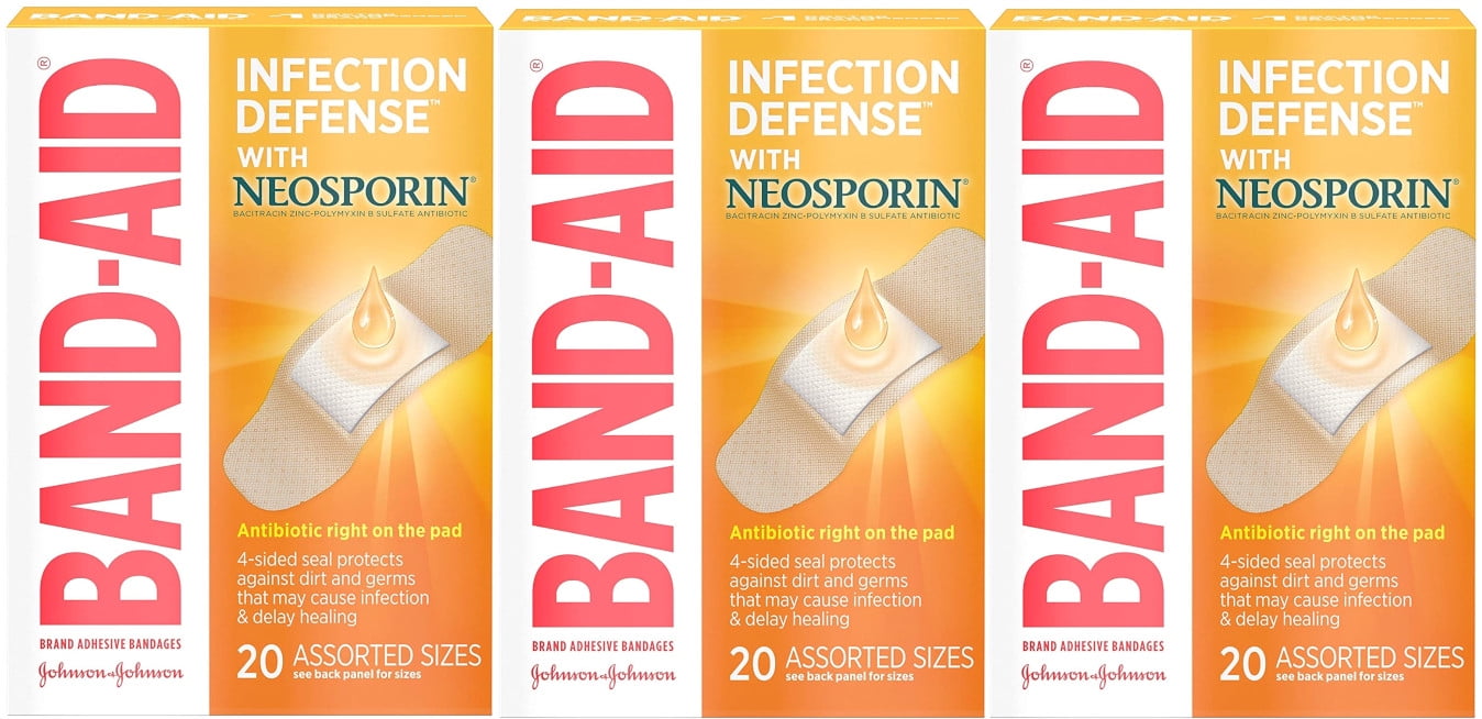 BandAid Neosporin Adhesive Bandages, OneStep Infection Protection, 20 ct