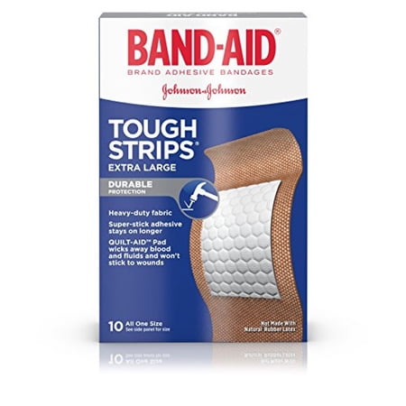 Band-Aid Adhesive Bandages, Extra Large Tough-Strips Waterproof, 10 (Pack of 2)