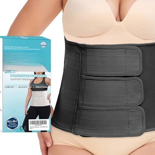 Band Binder for Delivery & C-Section, Adjustable Compression Wrap, Support Belt (Black, S/M)