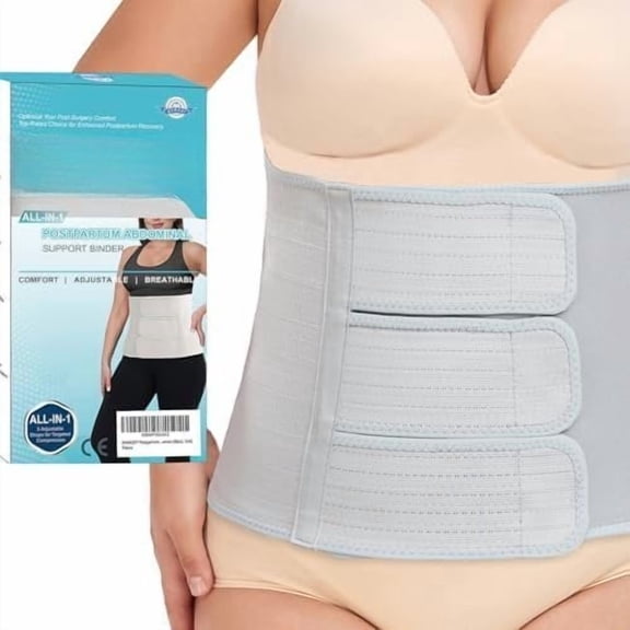 Band Binder for Delivery & C-Section, Adjustable Compression Wrap, Support Belt (Gray, S/M)