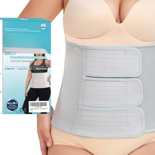 Band Binder for Delivery & C-Section, Adjustable Compression Wrap, Support Belt (Gray, X-Large)