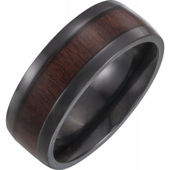 Band Black Titanium 8 mm Beveled-Edge Ebony Wood Inlay Comfort-Fit Band Size 8 - Solid Gold Fine Jewelry | Jewelry by Sweet Pea