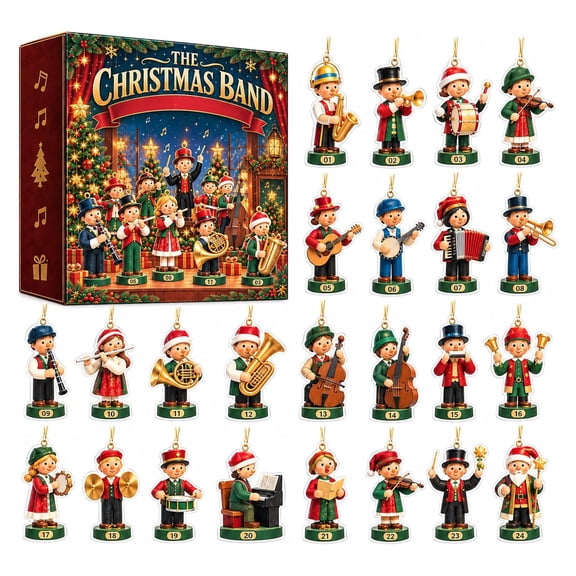 Band Calendar 2026 Decor,24 Days Musical Merry Christmas Countdown Calendar | 2D Acrylic Band Ornaments
