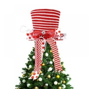 Band Clearance Christmas Tree Topper Hat Xmas Tree Top Hat with Bow knot Ribbon Christmas Tree Decoration