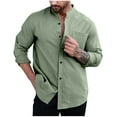 thumbnail image 1 of Band Collar Dress Shirts for Men Collarless Stretch Shirt Button Down Long Sleeve T Shirts Muscle Fit Beach Tops, 1 of 5
