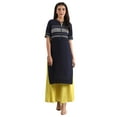 thumbnail image 1 of Band Collar Printed Kurta - Navy-Large, 1 of 5