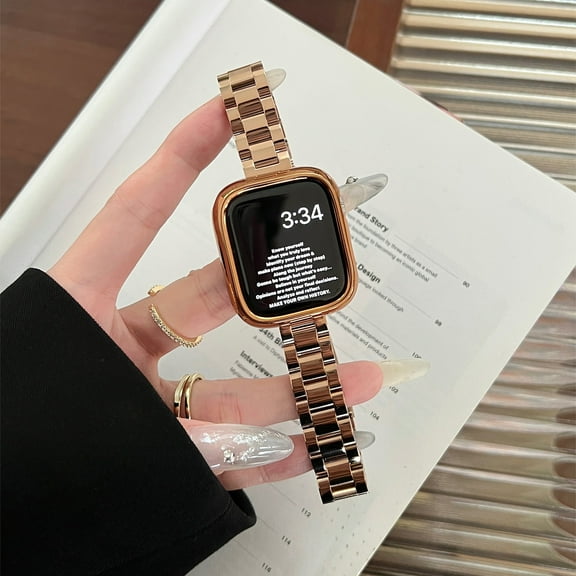 Band Compatible with Apple Watch 38mm 40mm 41mm, Premium Stainless Steel Metal Replacement Wristband Strap for iWatch Series 9 8 7 6 5 4 3 2 1 SE with Link Removal Tool, Rosegold