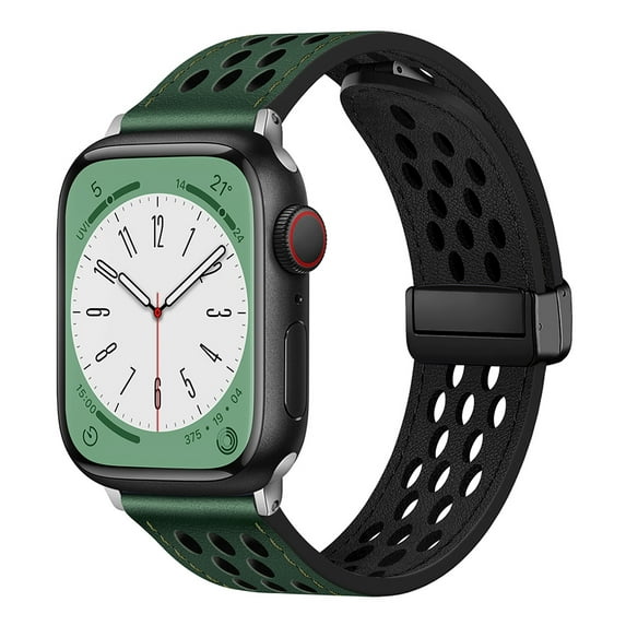 Band Compatible for Apple Watch 41mm 40mm 38mm Luxury PU Leather Breathable Hole Design Folding Buckle Replacement Bracelet Strap for iWatch Series 9 8 7 6 5 4 SE 3 2 1, Green
