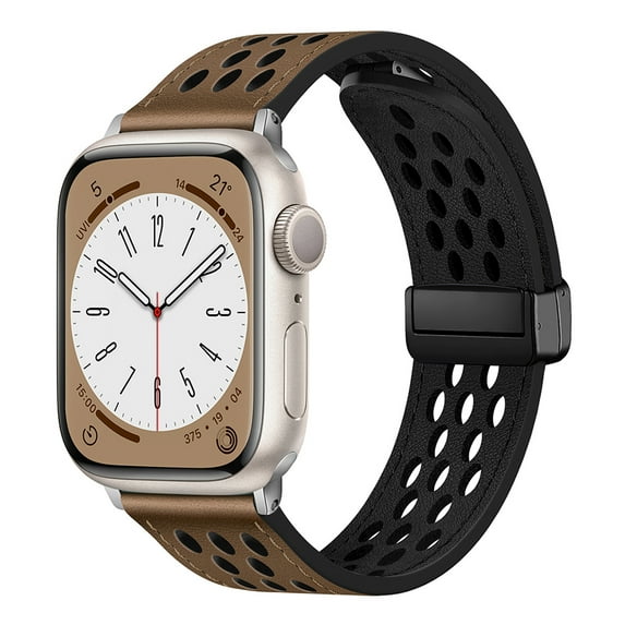 Band Compatible for Apple Watch 41mm 40mm 38mm Luxury PU Leather Breathable Hole Design Folding Buckle Replacement Bracelet Strap for iWatch Series 9 8 7 6 5 4 SE 3 2 1, Coffee