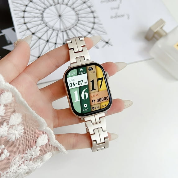 Band Compatible with Apple Watch Band 49mm 45mm 44mm 42mm Premium Stainless Steel Metal Replacement Strap Compatible with Apple Watch Ultra 2 Ultra Series 9 8 7 6 5 4 3 2 1 SE,Starlight