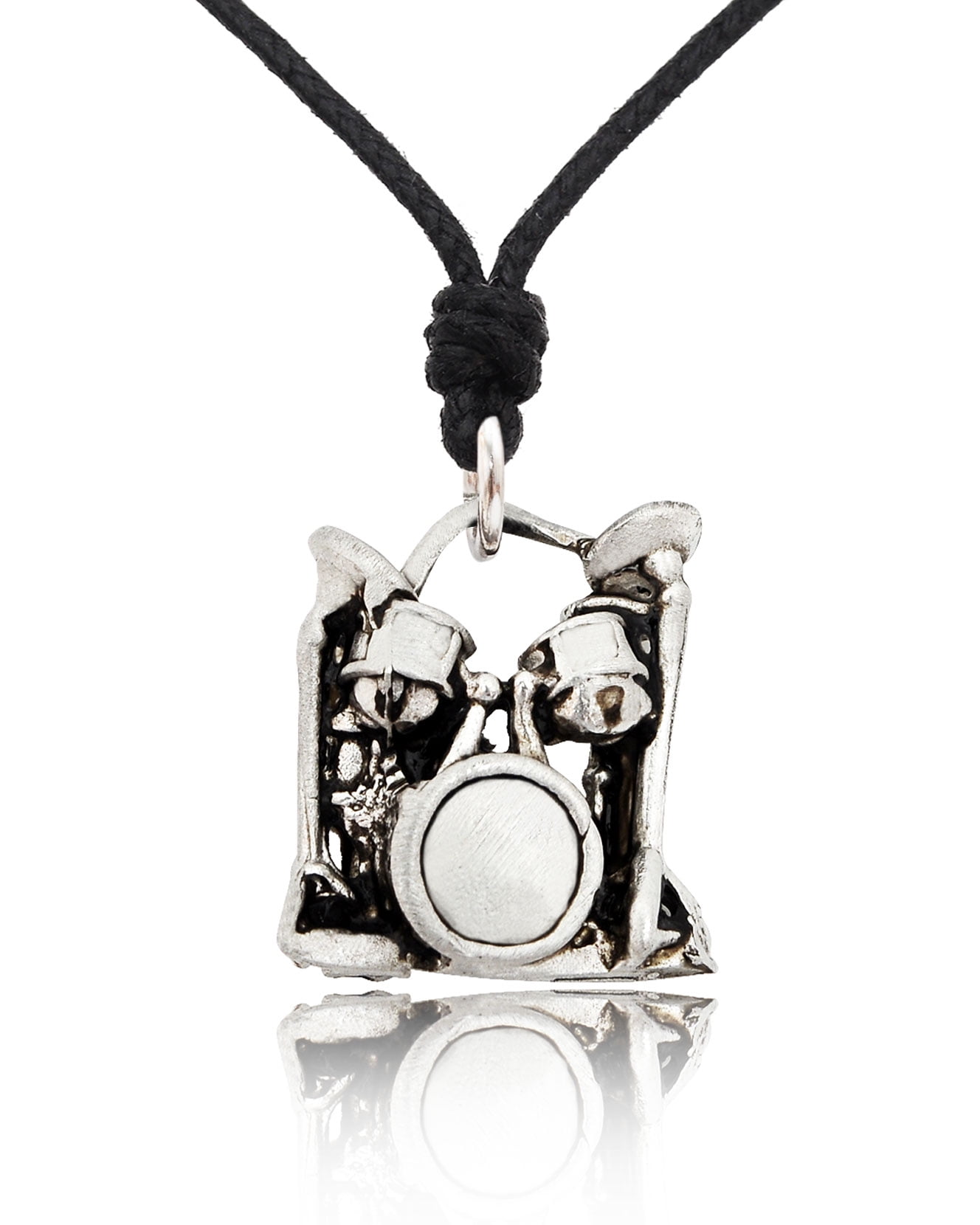 Band Drummer Silver Pewter Charm Necklace Pendant Jewelry With Cotton Cord