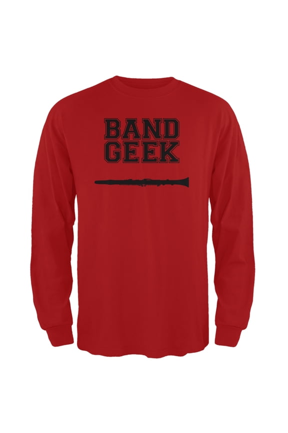 Band Geek Clarinet Red Adult Long Sleeve T-Shirt - Medium