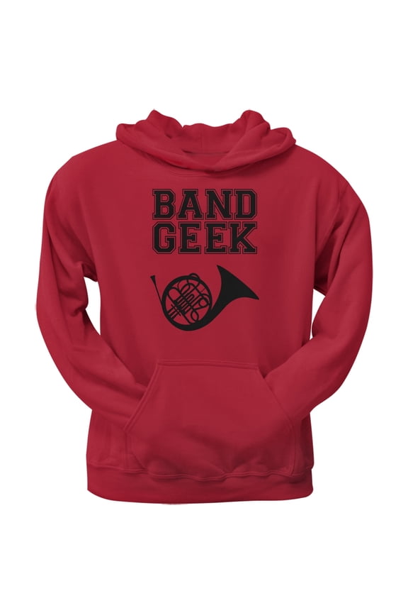 Band Geek French Horn Red Adult Hoodie - Medium