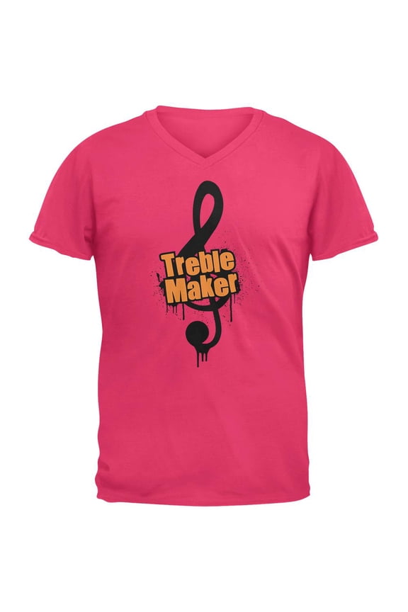 Band Geek Treble Maker Mens V-Neck T Shirt Hot Pink MD