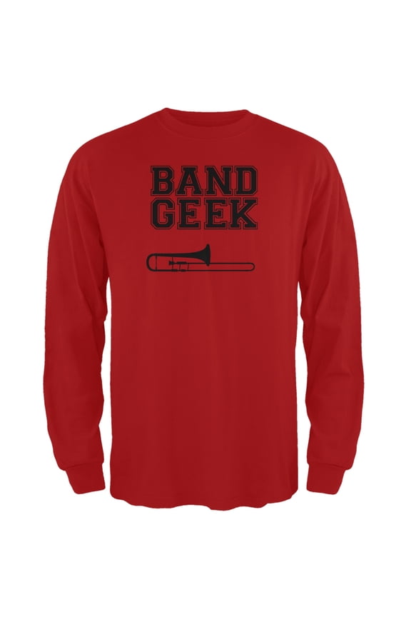 Band Geek Trombone Red Adult Long Sleeve T-Shirt - Small