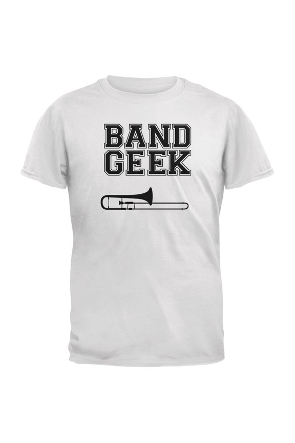 Band Geek Trombone White Adult T-Shirt - Large