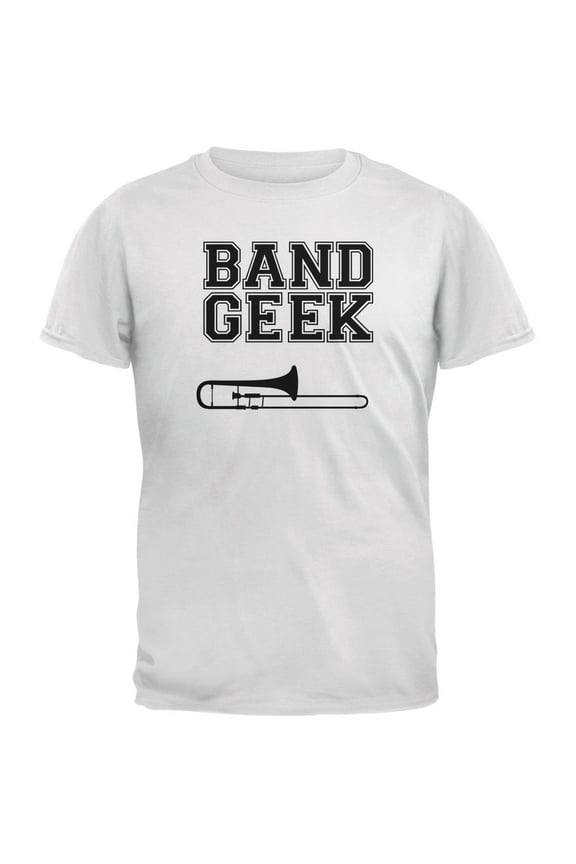 Band Geek Trombone White Adult T-Shirt - X-Large