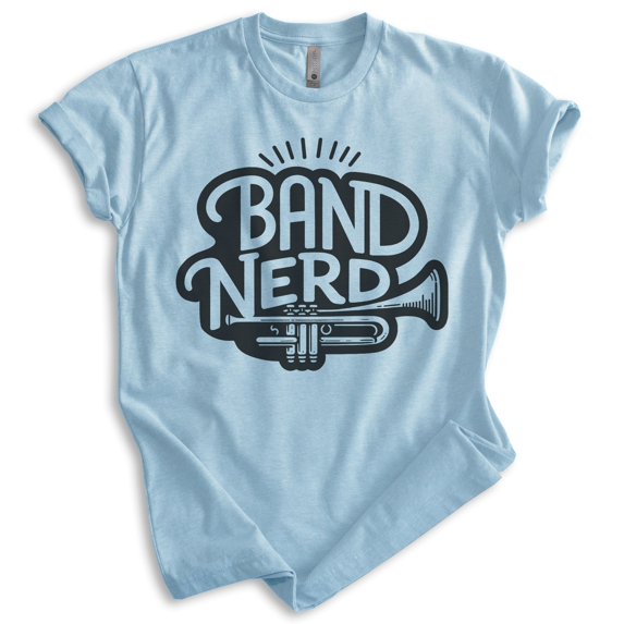 Band Nerd T-shirt, Unisex Women's Men's Shirt, Band Nerd Camp Orchestra Symphony Student Musician, Heather Light Blue, 3X-Large
