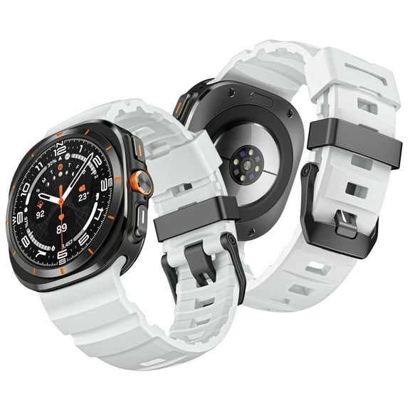 Band for Samsung Galaxy Watch Ultra 47mm, Soft Silicone Strap with Metal Buckle & Security Loops, Adjustable Breathable Anti-Scratch Wristband for Samsung Galaxy Watch Ultra 47mm, White