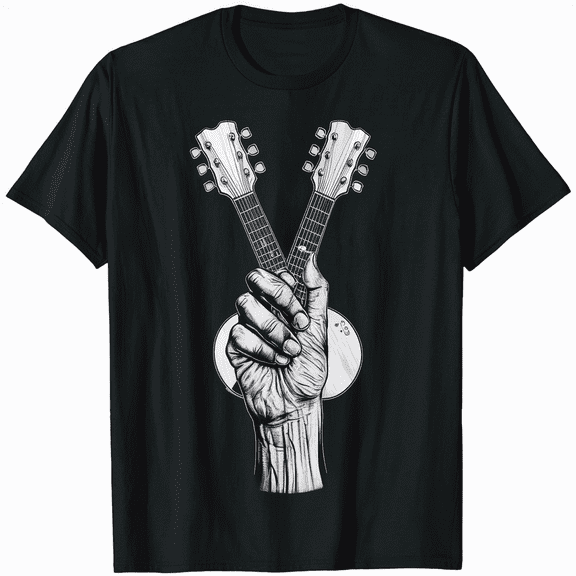 Band Shirts Peace Love Rock and Roll Guitar Hippie T-Shirt