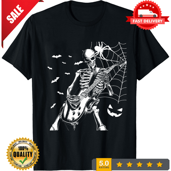 Band Shirts Rock amp Roll Guitar Halloween Skeleton Guitarist T Shirt Men, LIMITED EDITION-TH66574