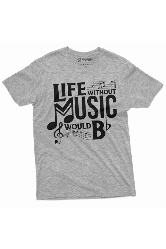 Band T-Shirt Life Without Music Would Be Boring Tee Musical Note Guitar Drums Tee (Small Grey)