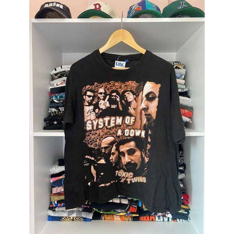 90s system of a down Tシャツ Vintage Y2K System Of A Down Distressed Black Graphic T