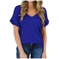 thumbnail image 1 of Band Tees for Women Women's Solid Short Sleeve V-Neck Casual Pockets Tee Tops T Shirt Women'S Tops, Tees & Blouses With Pockets,Blue,M, 1 of 7