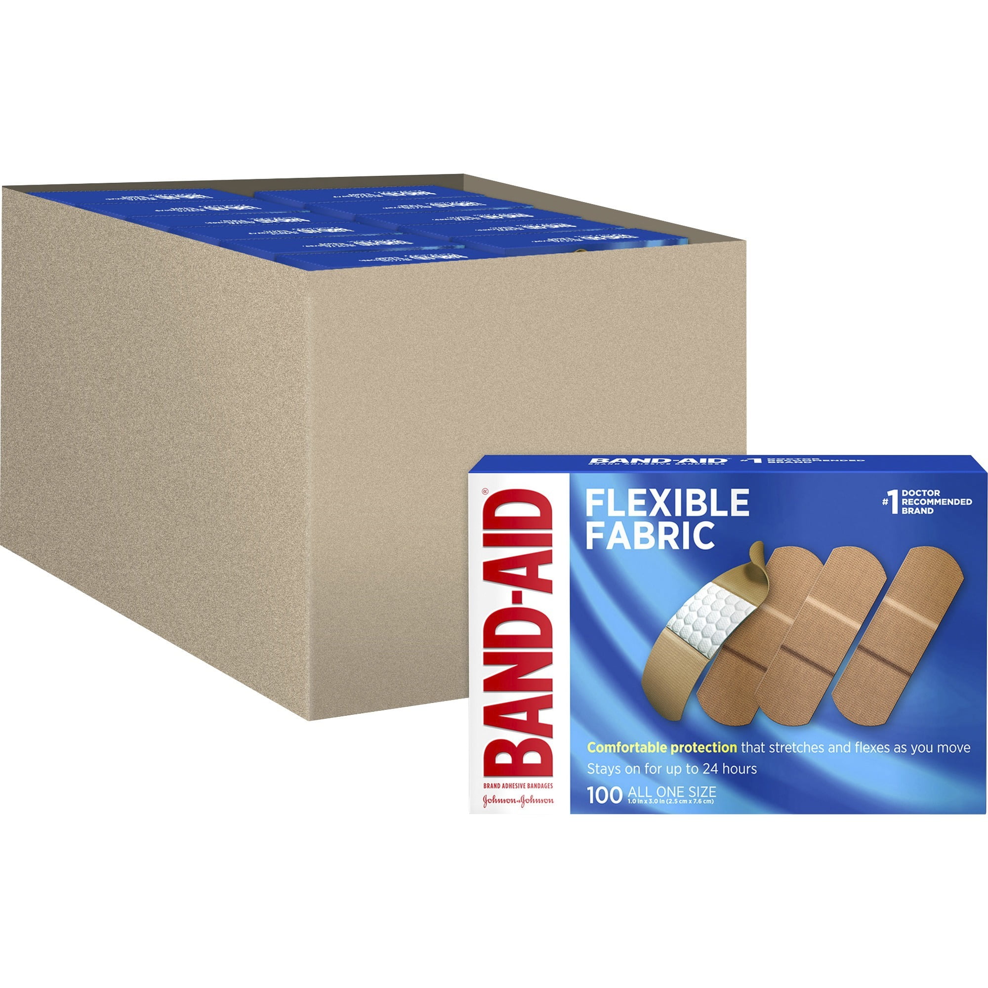 Band-aid Flexible Fabric adhsve Bandages - 1" - 1200/carton - 100 Per Box - Beige - Fabric