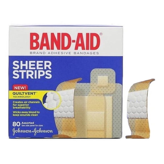 Band-aid Sheer Strip Adhesive Bandage, Assorted 80 Count Part No. 117134 (80/box)