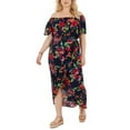 thumbnail image 1 of Band of Gypsies Trendy Plus Size Off-The-Shoulder Floral-Print High-Low Dress, 1 of 1