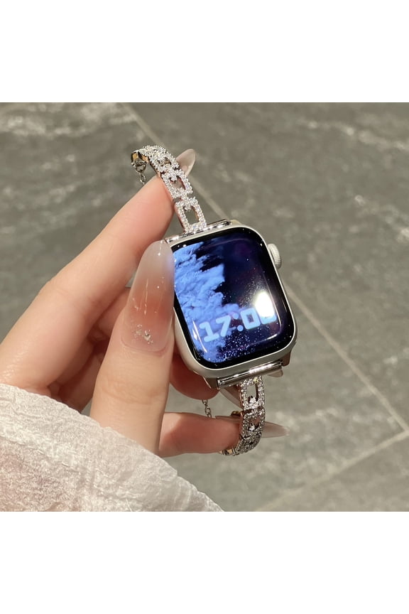 BandPlus Diamond Metal Watch Band for Apple Watch 41mm 40mm 38mm 42mm (Series 10), Adjustable Bling Bracelet Strap for iWatch Ultra 2, Ultra, SE2, SE, Series 9 8 7 6 5 4 3 2 1 Women Girls, Silver