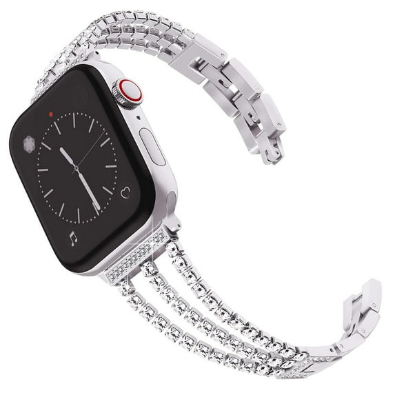 BandPlus Stylish Glitter Bling Bracelet Band Compatible with Apple Watch Series 10 42mm, Rhinestone Wristband Watch Band for Women Girls, Silver