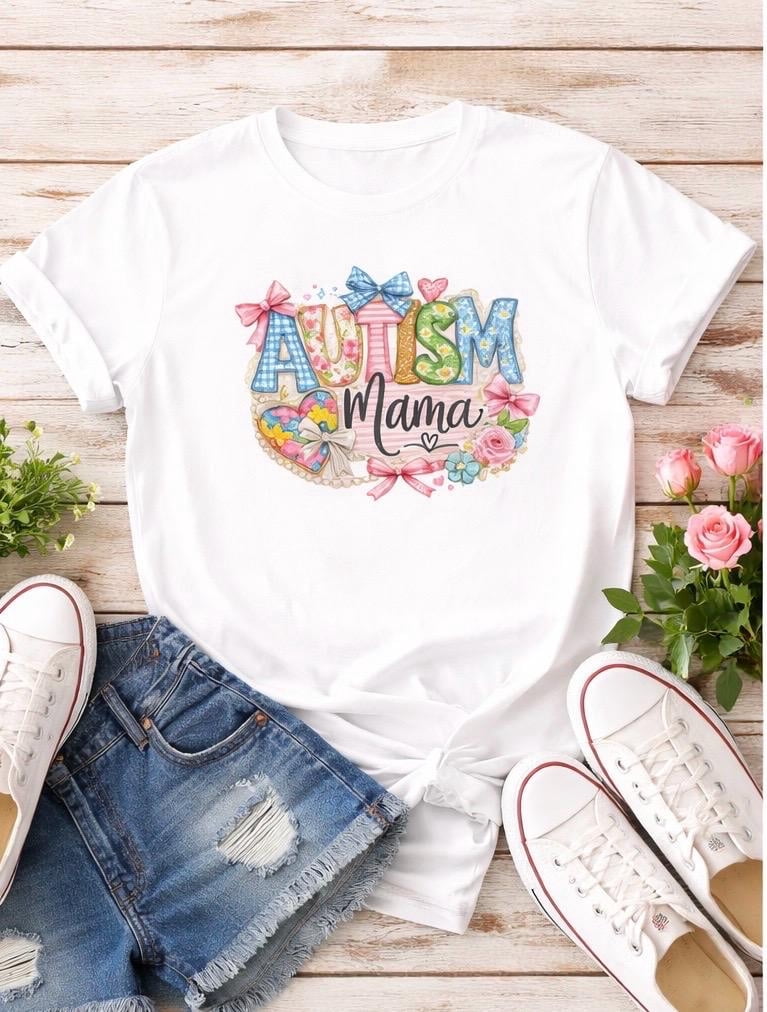 BandRole Autism Mama Shirt Floral Bow Tee, Autism Awareness Shirt, Puzzle Piece Mom Shirt, Special Needs Mom , Cute Autism Mom Shirt