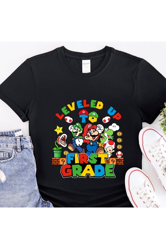 Back To School Shirt, Leveled Up To First Grade Shirt, Mario First Grade Shirt, First Grade Shirt,