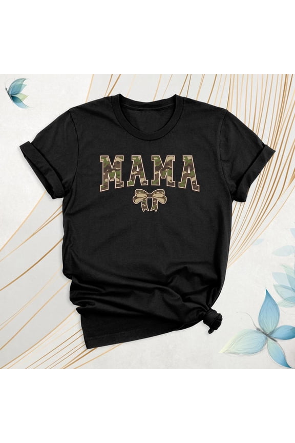 Custom Army Mama Bow Shirt, Camouflage Mom Tee, Camo Family T-Shirt, Mothers Day Bow Tee, Retro Military Mom Life T-Shirt, New Mama Army Tee