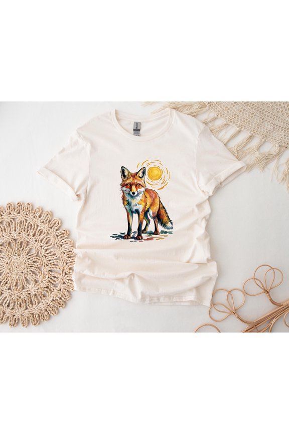 Fox T-Shirt For Animal Lover Fox Shirt For Artist Fox Van Gogh Tee For Birthday